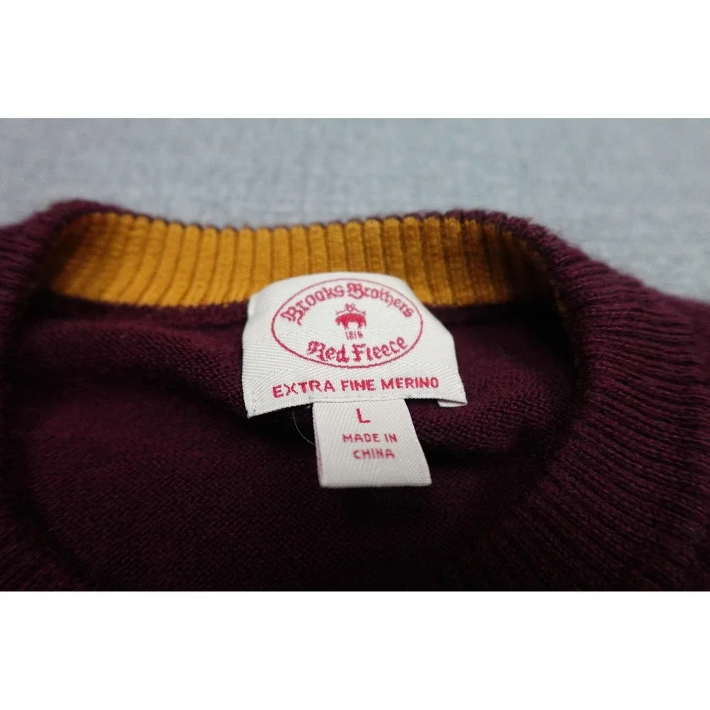 Brooks Brothers Red Fleece Sweater Mens Large Merino Wool Crewneck Colorblock